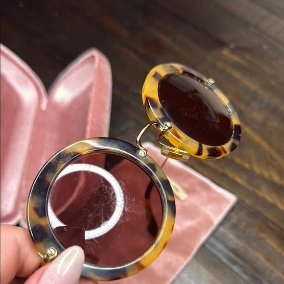 Miu Miu Tortoise Sunglasses with Pink Velvet Case